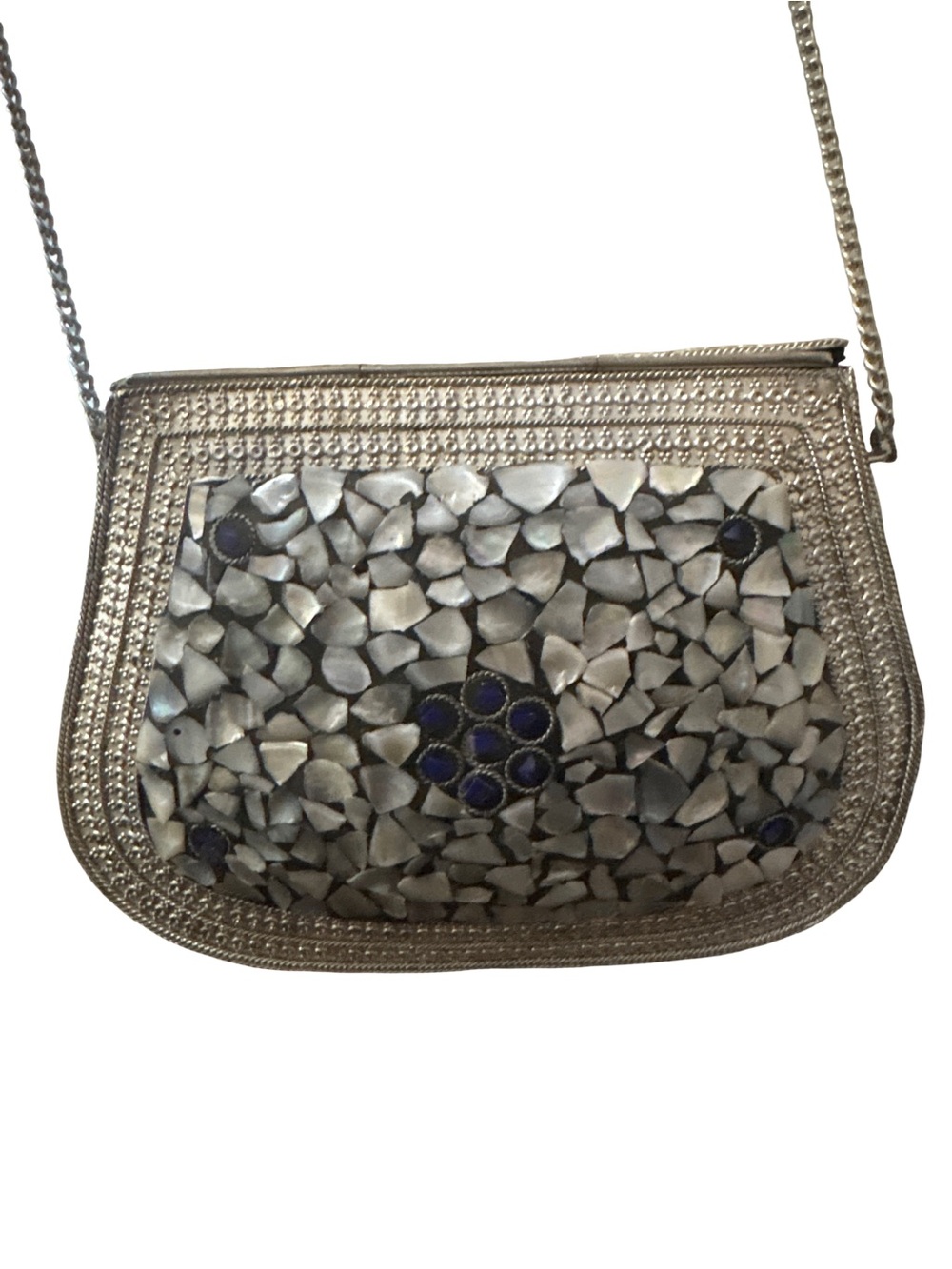 Mosaic Mother of Pearl, Silver and Blue Crossbody Bag - Picture 3 of 7